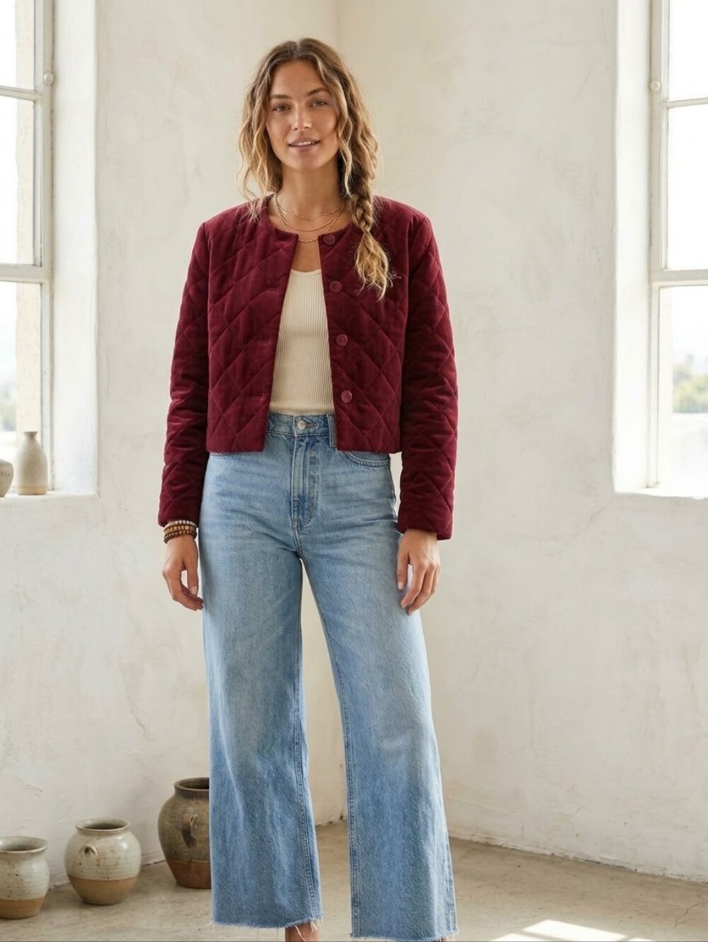 VTG Susan Bristol Quilted Velvet Jacket Red Crop Sz 12